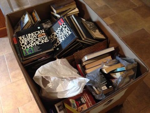 Donated books in pallet box