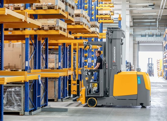 Forklift in warehouse