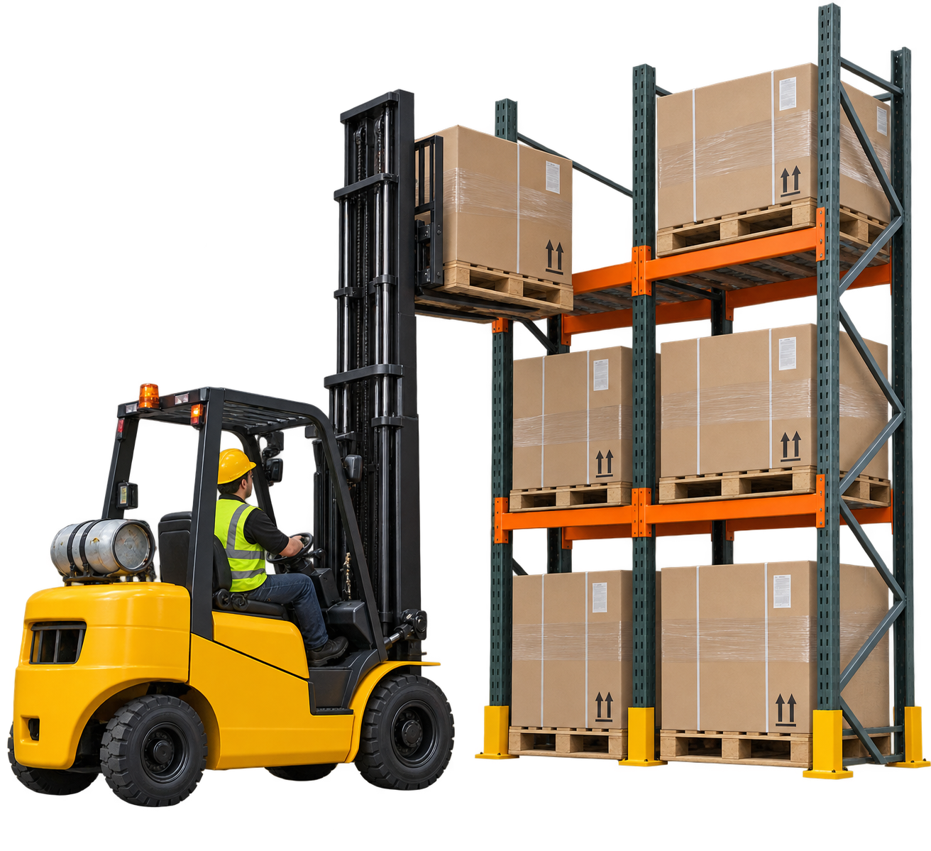 Warehouse Racking with Forklift (Transparent Background)