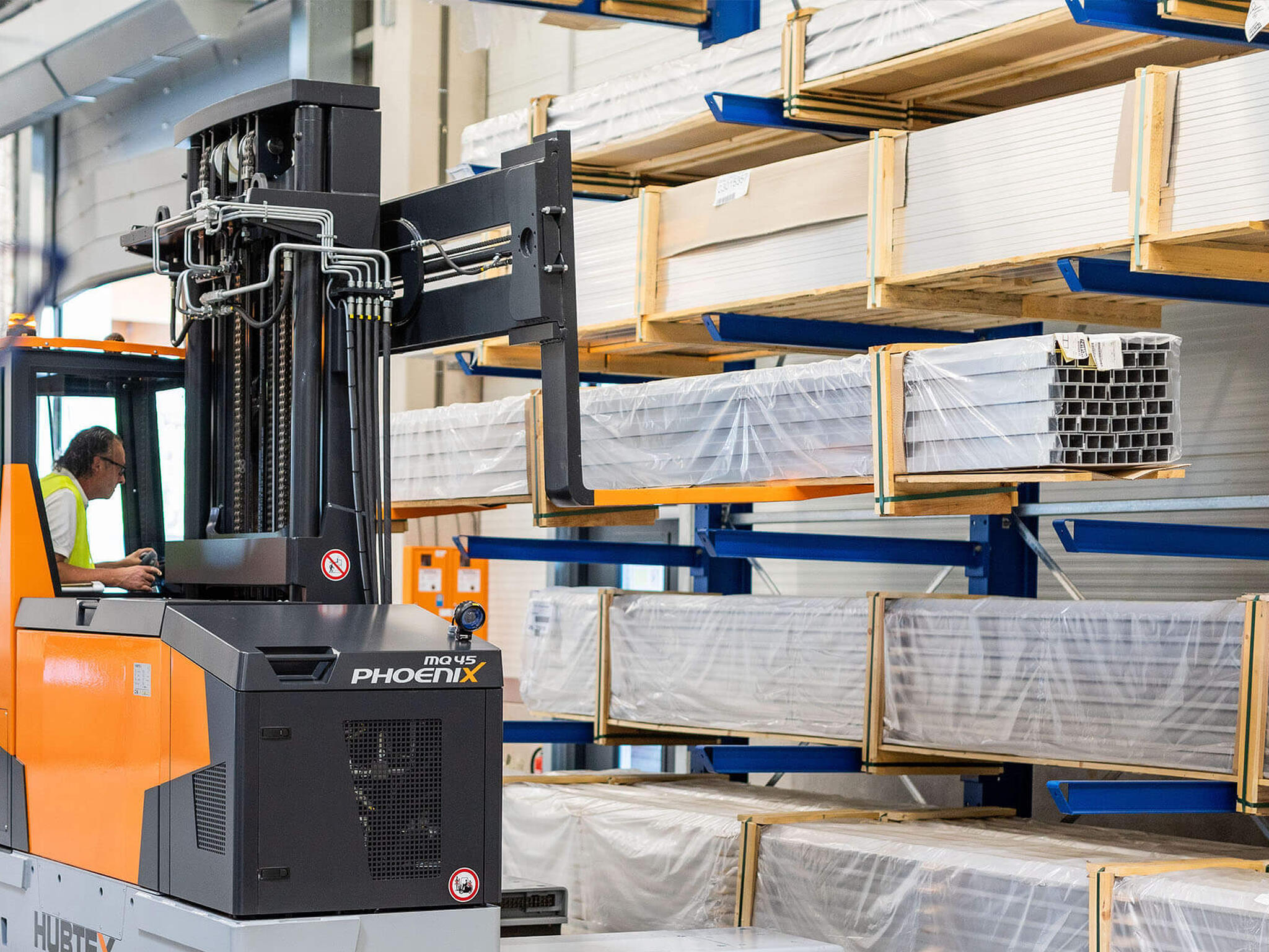 PhoeniX multidirectional sideloader being operated in a warehouse