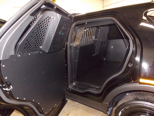 View of back seat of police car