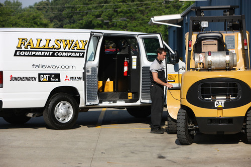 Fallsway employee performing forklift analysis for forklift repair