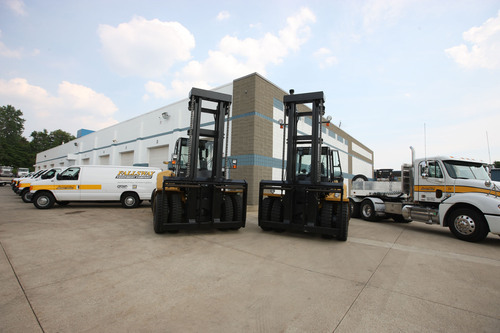 Fallsway Equipment Company’s service vans, trucks and forklift display