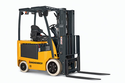 5,500 lb capacity electric cushion tire forklift rental from Fallsway Equipment