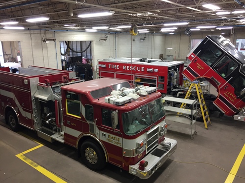 Serviced Fire Emergency Vehicles In Bay