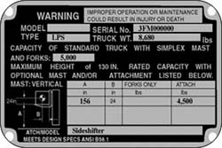 forklift data plate