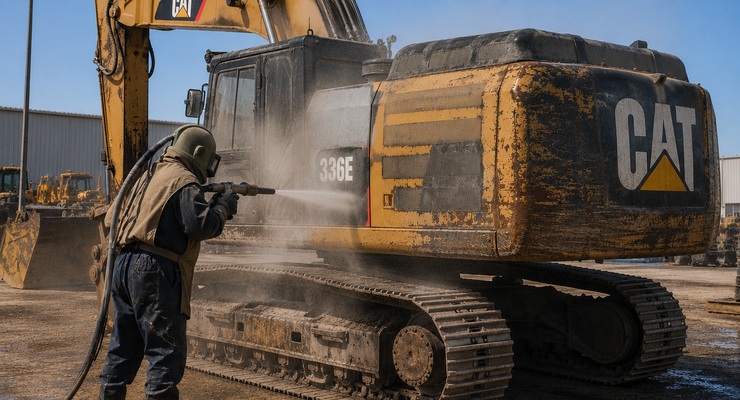 Sandblasting an earthmover Sandblasting an earthmover